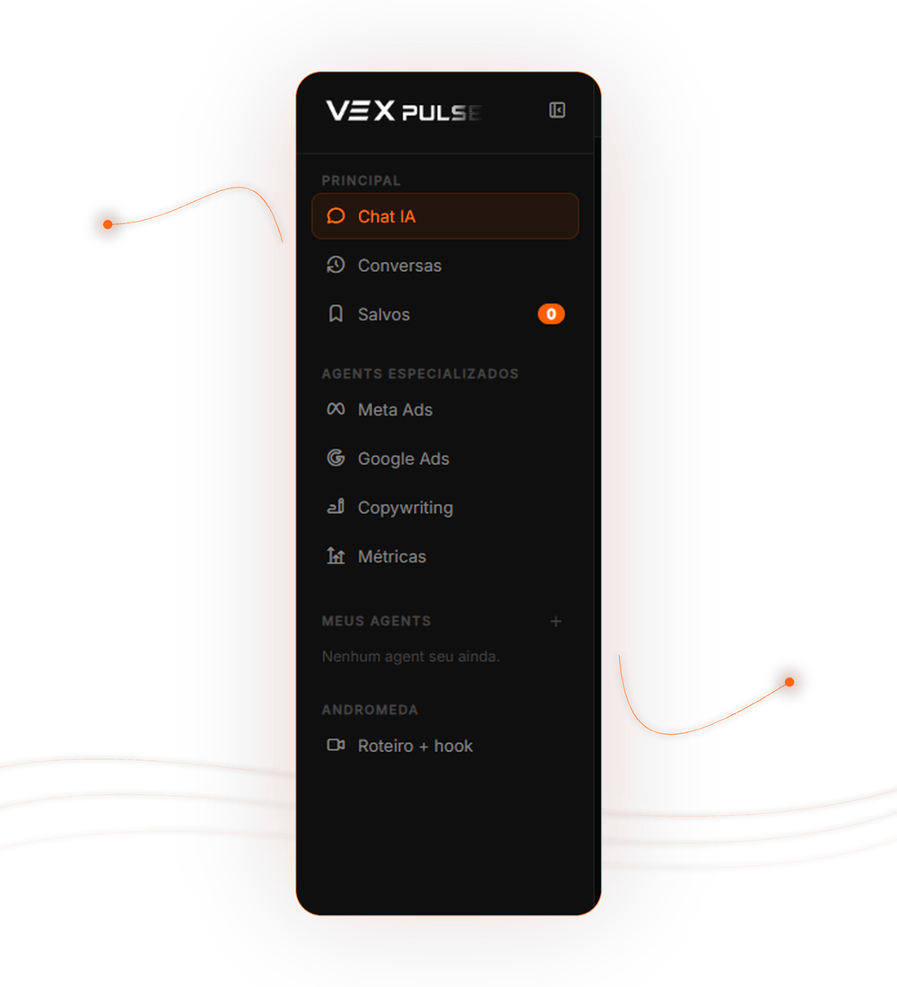 Agentes especializados disponíveis na interface da VEX Pulse